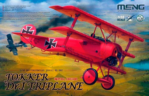 Модель сборная: самолет пластик 1/32, Fokker Dr. I Triplane, Meng QS-002