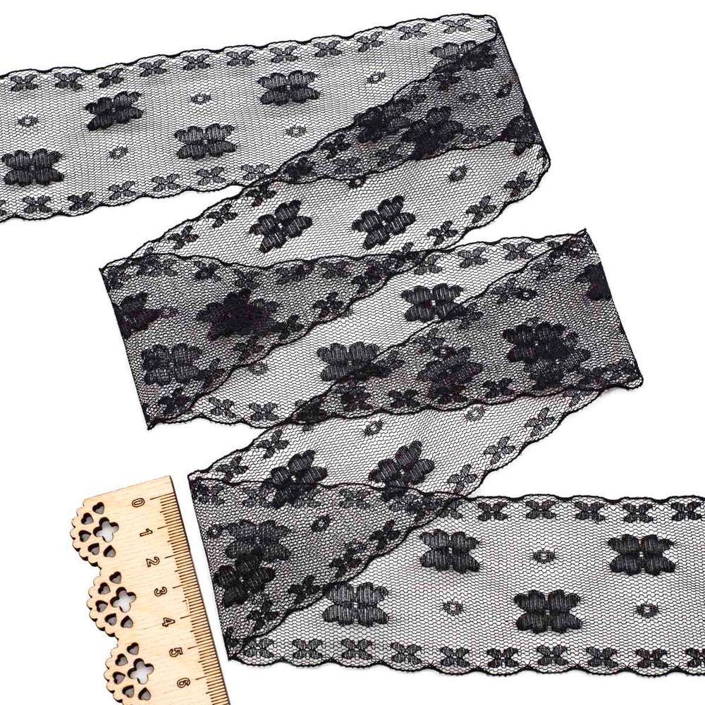 Кружево на сетке 55 мм, 5 м, ±4 см, 0623-1176, черный