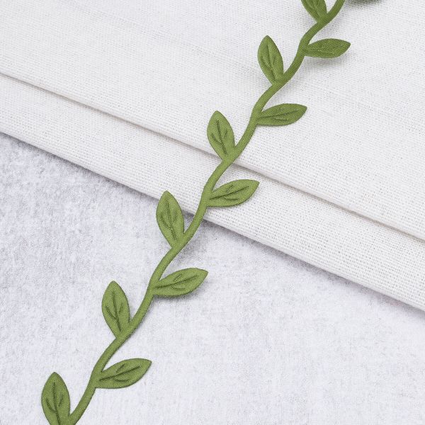 Тесьма отделочная 20 мм / 3 шт по 64 метра, 1-Н14 Зеленые листики, 100% п/э, 23704