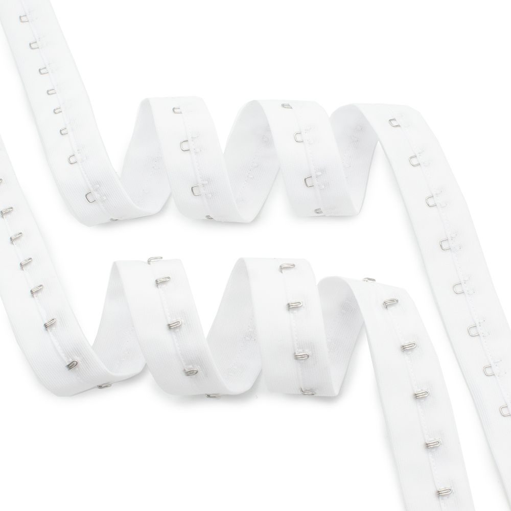 Застежки для бюстгальтера текстильные на ленте (1 ряд) 25 мм / 45.7 метра, шаг 15 мм, белый