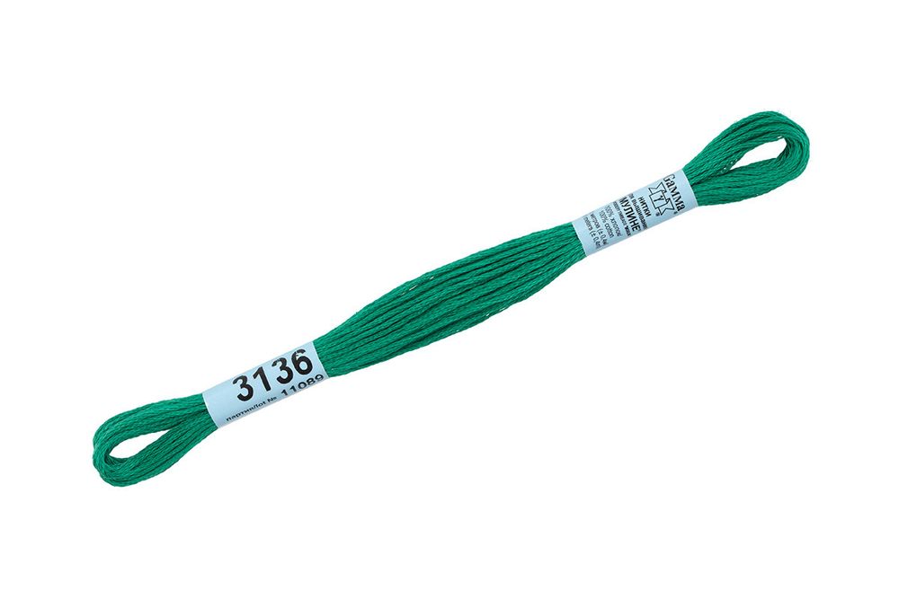 Мулине Gamma 100% хлопок, цв.3136 яр.зеленый, 24 мотка по 8 метров