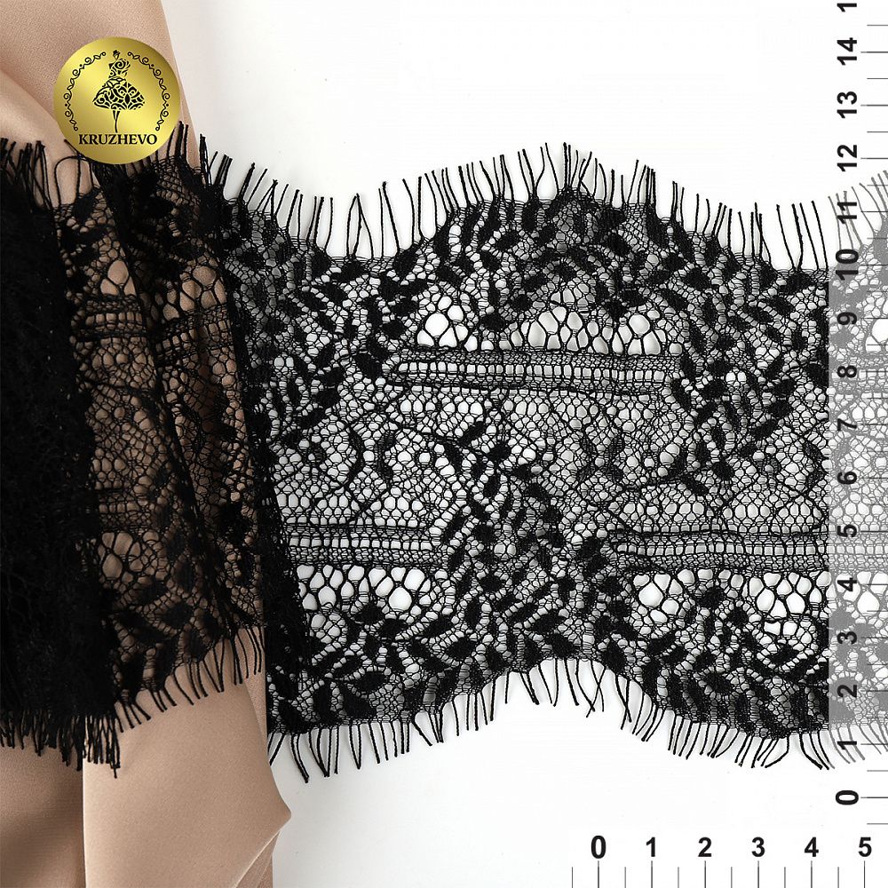 Кружево шантильи (реснички) 120 мм, цв.2 черный, 3 метра, Kruzhevo