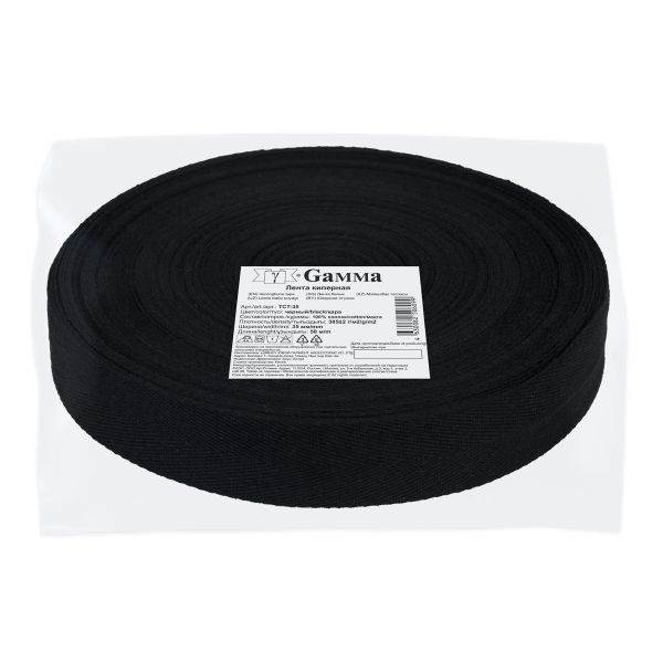 Тесьма (лента) киперная (100 х/б) 35 мм / 50 метров, черный/black, Gamma TCT-35