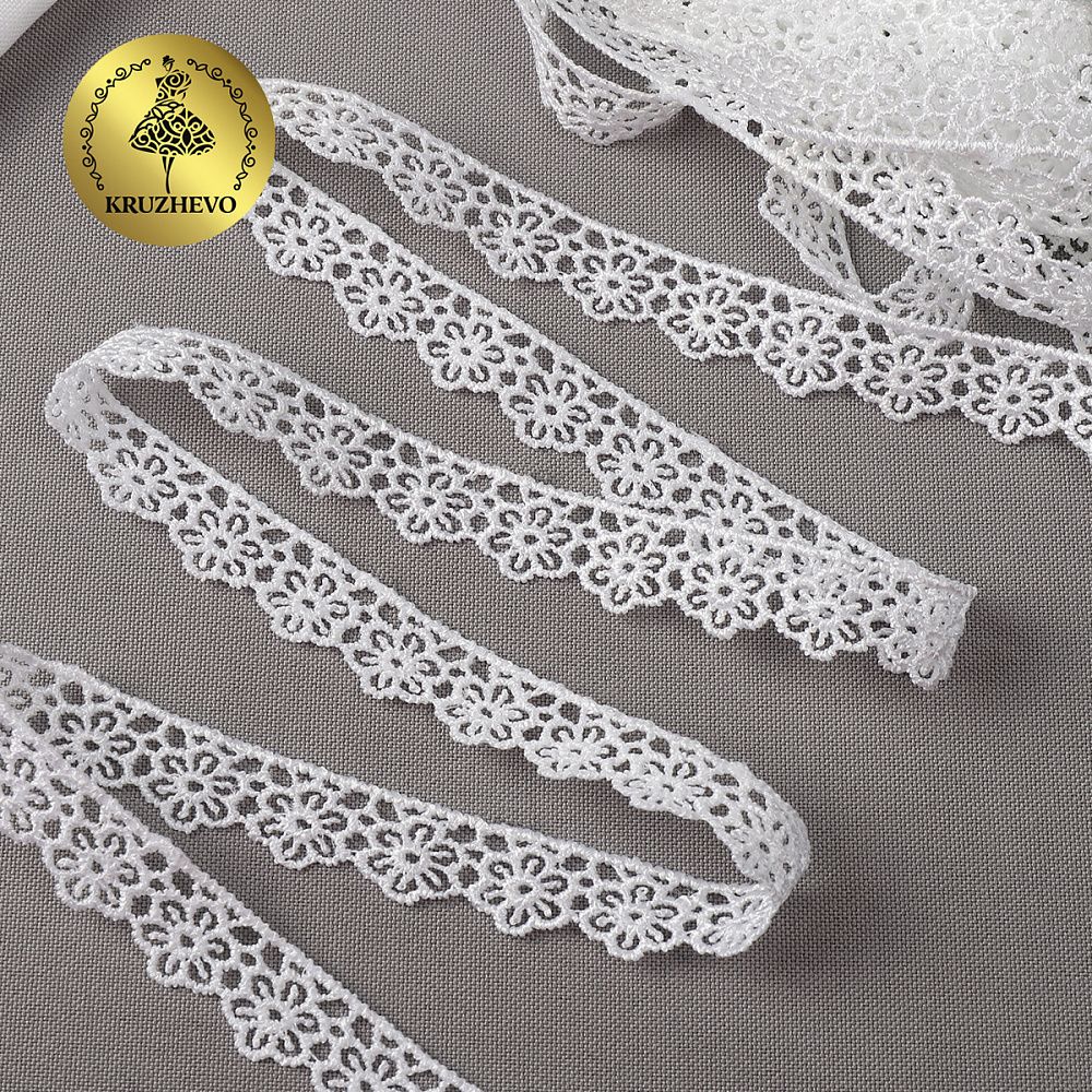 Кружево гипюр (плетёное) 15 мм / 13.71 метров, TBY.8GB0732, цв.01 белый