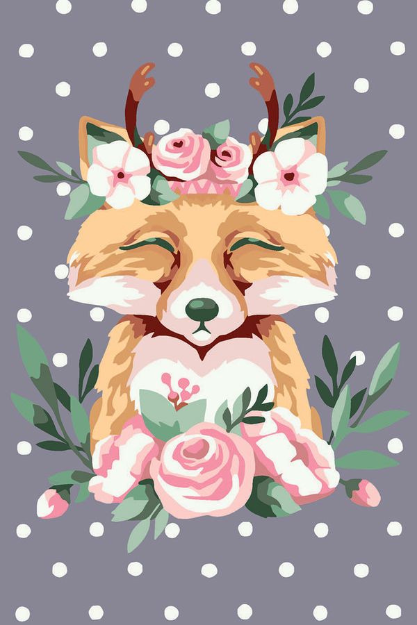 Картина по номерам Фрея, на картоне Лисичка в цветах, 20х30 см