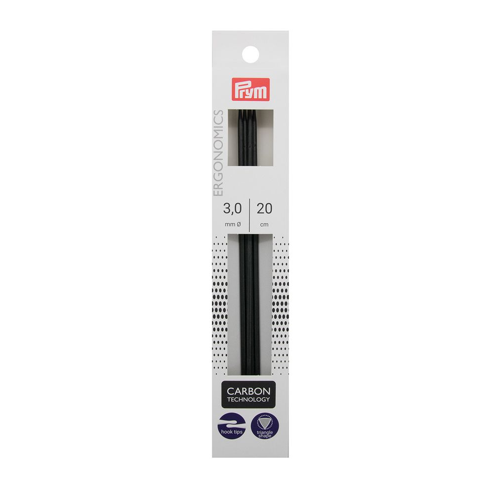 Спицы чулочные, Prym Ergonomics Carbon ⌀3,0 мм, 20см