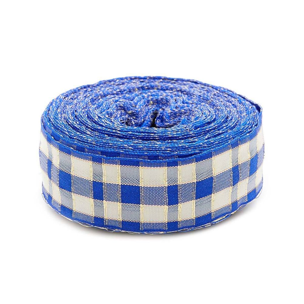Лента Шотландка с люрексом 30 / 25м (синий/белый), С3301Г17