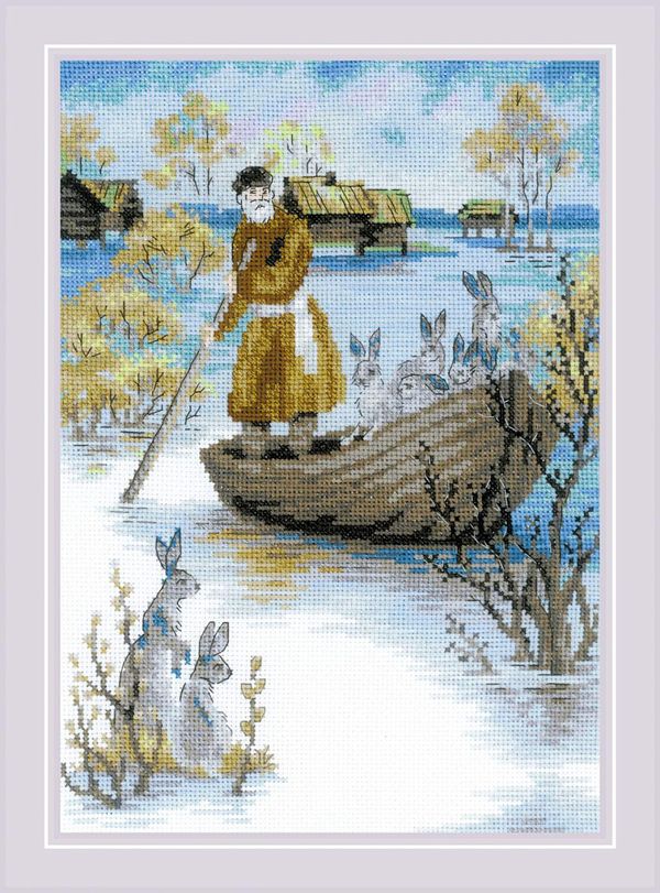 Набор для вышивания нитками Риолис, Дедушка Мазай и зайцы 21х30 см