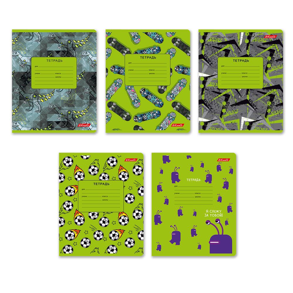 Тетрадь ученическая школьная, выборочный лак, A5+ 18 л. на скобе 65 г/м², белизна 100%, 20 шт, линия, 000713 Зелёное настроение, Светоч 18ТЕТл-003