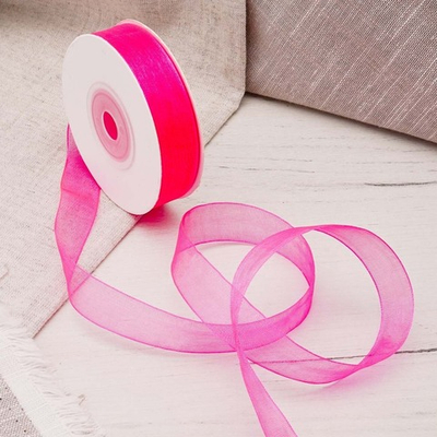 Лента капроновая (органза) 15.0 мм / 22.86±1 метров, 14 розовая фуксия