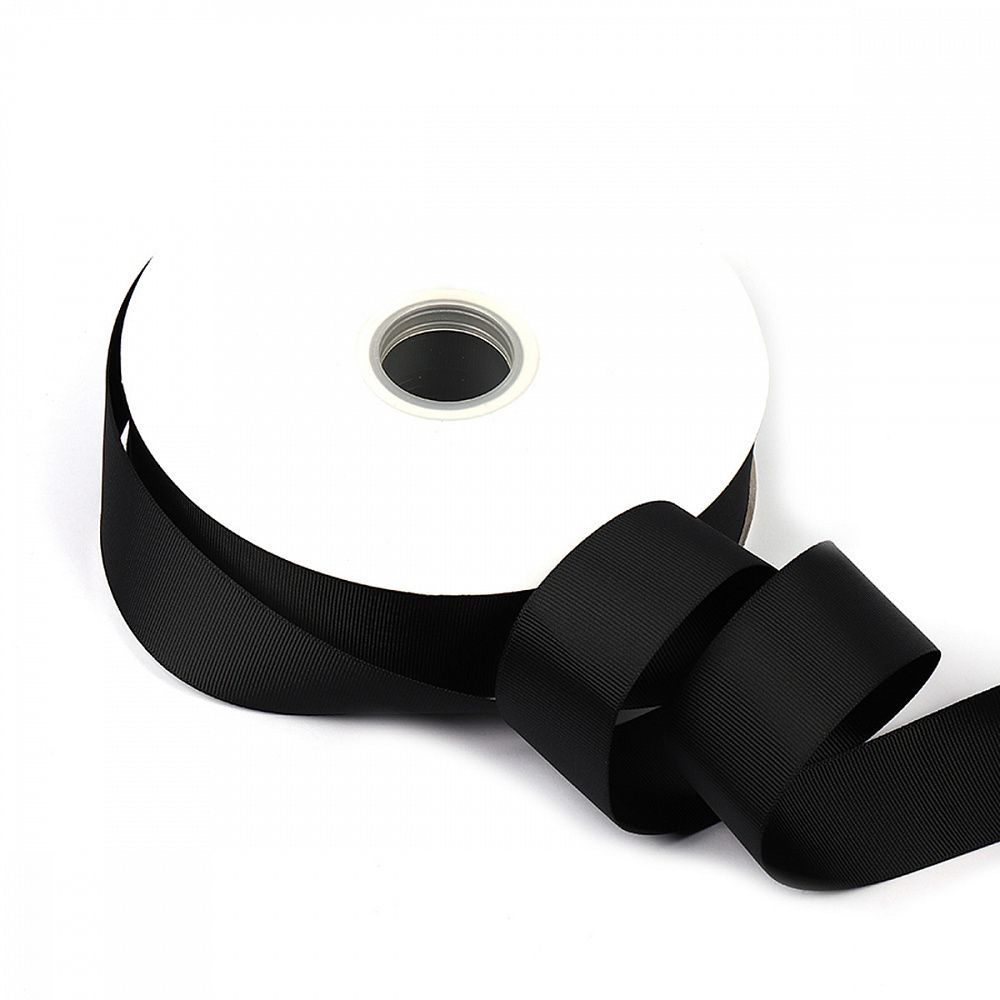 Лента репсовая (в рубчик) 38.0 мм, цв. 030 черный, уп.91.4м