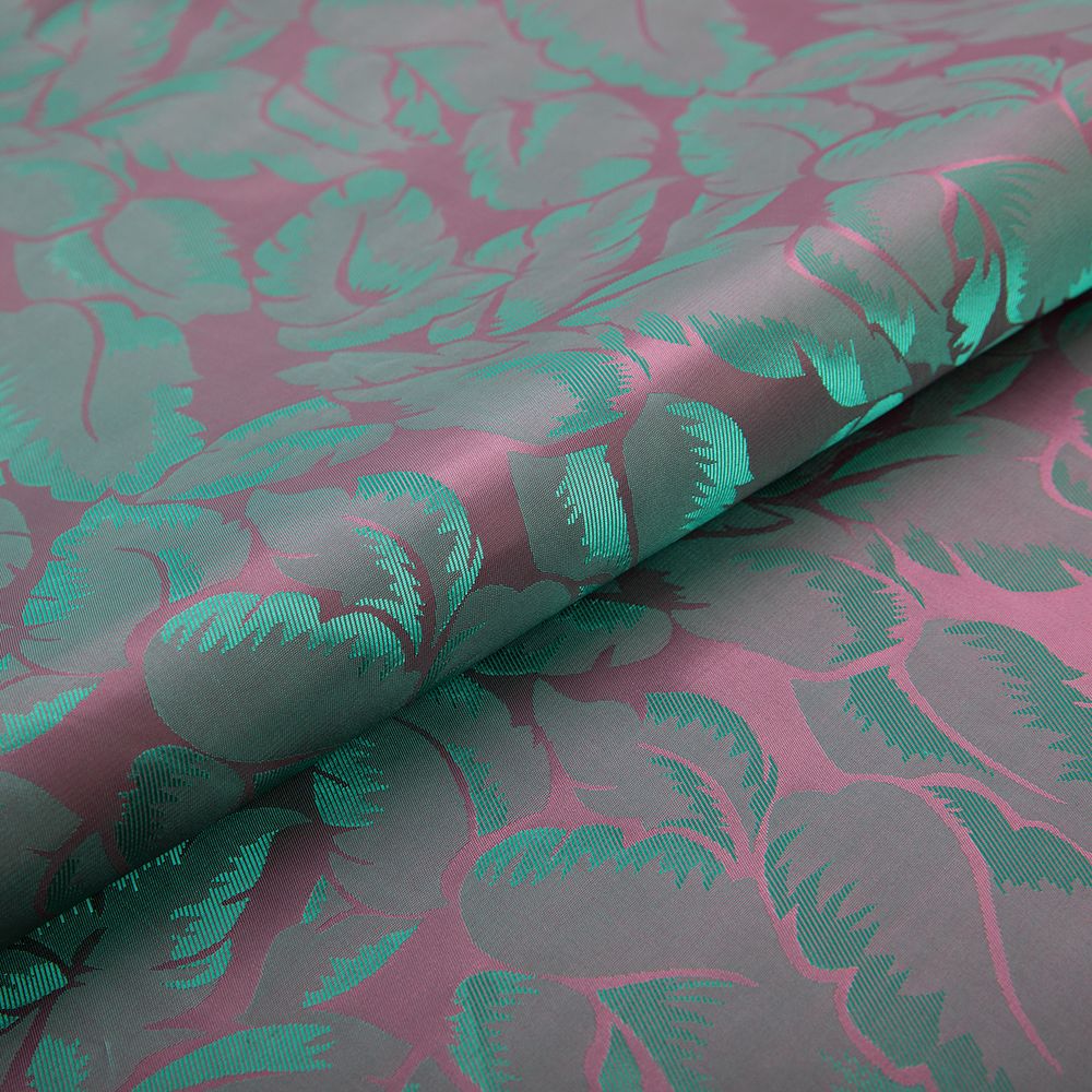 Ткань подкладочная (таффета) с рисунком 96 г/м², 100х145 см, 070 розово-зеленый (листья), Gamma JTR