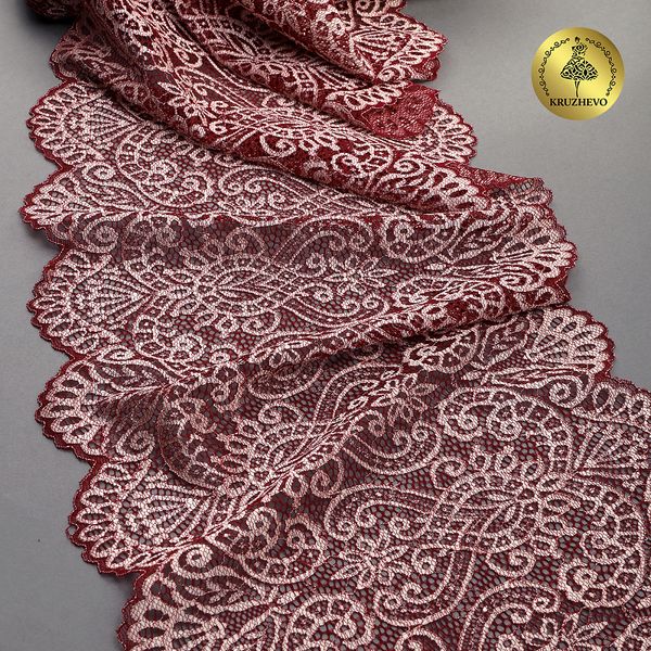 Кружево бельевое эластичное 225 мм / 3 м, 40992 цв.бордо+св.розовый, Kruzhevo