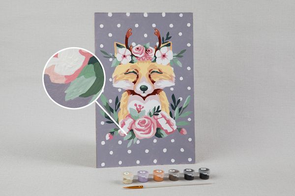 Картина по номерам Фрея, на картоне Лисичка в цветах, 20х30 см