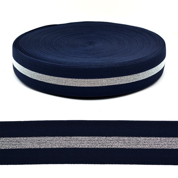 Резинка декоративная мягкая 40.0 мм / 25 метров, RDS0340, т.синий/серебро