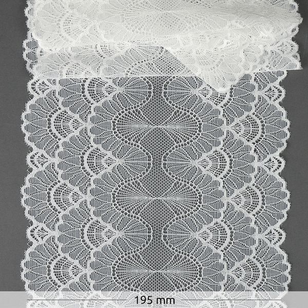 Кружево бельевое эластичное 195 мм / 10 м, цв.01 белый, Kruzhevo