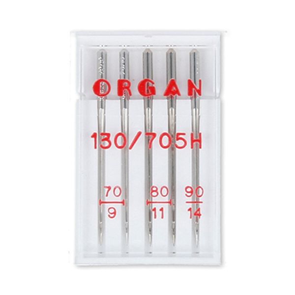 Иглы для швейных машин базовые универсальные 130/705 H, №70-90, 5 игл, в пенале 5120000 ассорти, ORGAN