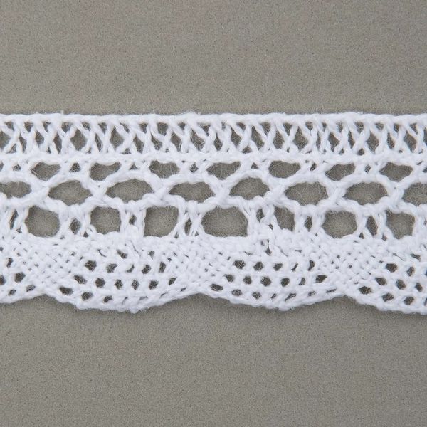 Кружево вязаное (тесьма) хлопковое 20 мм / 25м одностор. (белый)