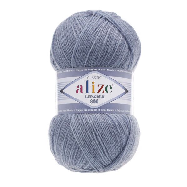 Пряжа Alize (Ализе) Lana Gold 800 / уп.5 мот. по 100 г, 800м, 221 светлый джинс меланж A