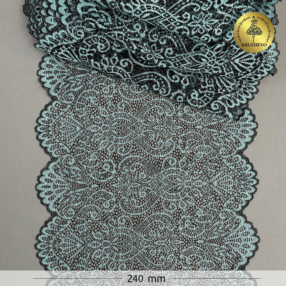 Кружево бельевое эластичное 225 мм / 3 м, 40992 цв.т.зеленый+св.зеленый, Kruzhevo