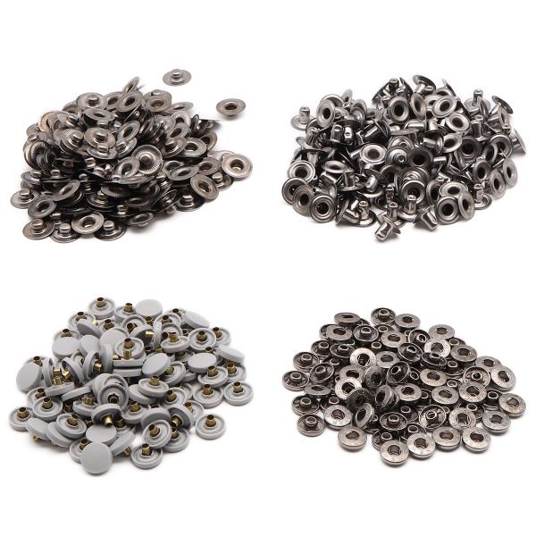 Кнопка Альфа (S-образная) ⌀15.0 мм, ≈720 шт, шляпка пластик + отв.части МЕТАЛЛ, 523 св.серый + отв.части черн. никель, NEW STAR