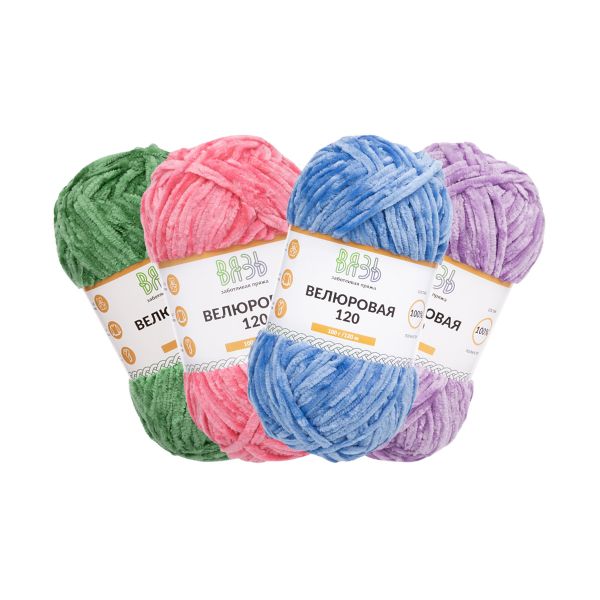 Пряжа Вязь Велюровая 120 / уп.4 мот. (4 цвета) по 100 г, 120 м, ассорти №3