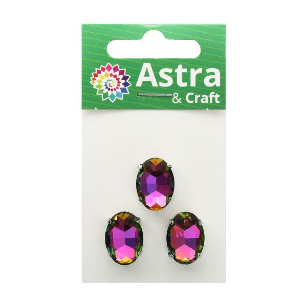 Хрустальные стразы в цапах овальной формы, радужный 13х18 мм, 3 шт., ОЦ003НН1318