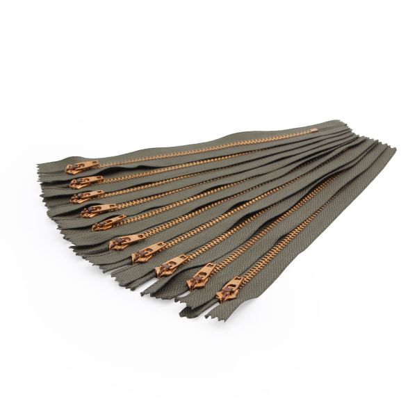 Молния металл джинсовая Т5 (5 мм) 1 зам., н/раз., 16 см, хаки, 39096/16-3, 10 шт