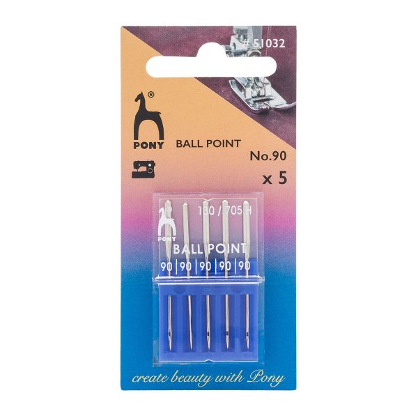 Иглы для швейных машин для трикотажа 130/705 H, №90 с плоской колбой, 5 шт, Pony, 51032