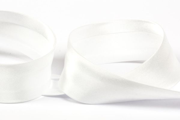 Косая бейка атласная 40 мм / 25 метров, 001 белый, Gamma GK-40P