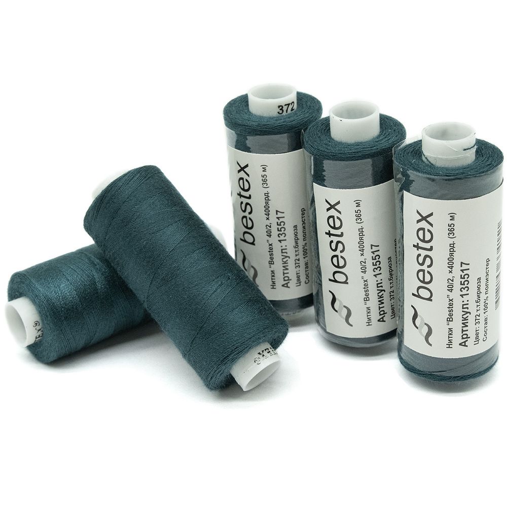 Нитки швейные бытовые Bestex 40/2, 365 м (400 ярд) / 10 кат., 372 зеленый опал