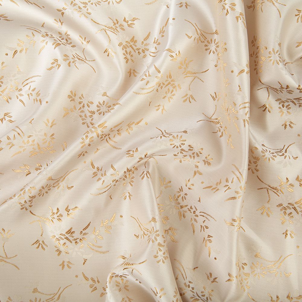 Ткань подкладочная (таффета) с рисунком 96 г/м², 100х145 см, 067 кремово-золотой (цветы), Gamma JTR