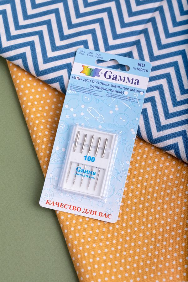 Иглы для швейных машин базовые универсальные 130/705 H, №100, 5 игл, М, Gamma NU №100