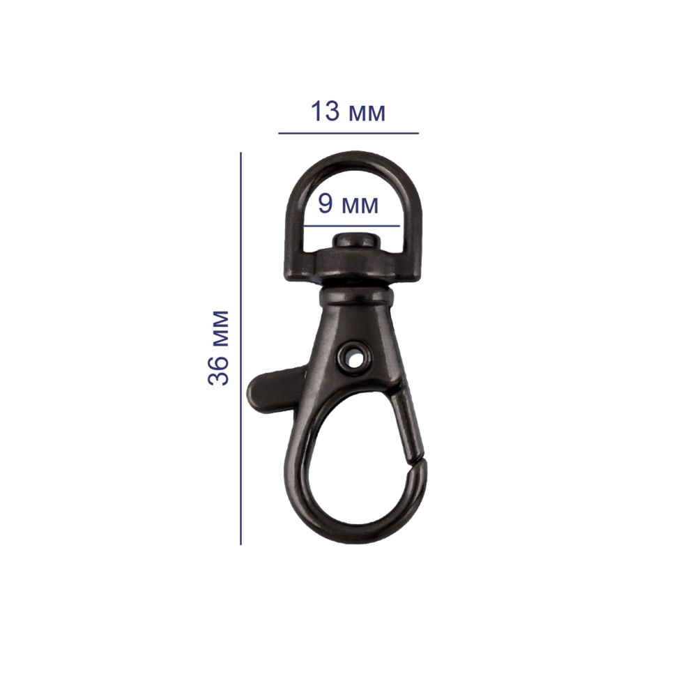 Карабин металл 09 мм (36х13 мм), 10 шт (5х2 шт), 06 черн.никель, Gamma GHM-9