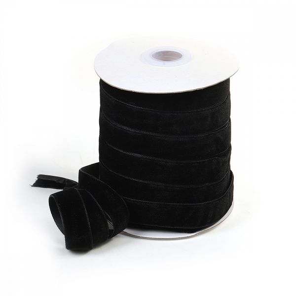 Лента бархатная (тесьма) 15.0 мм / 22.86±1 метров, арт.15VR03 нейлон цв.черный