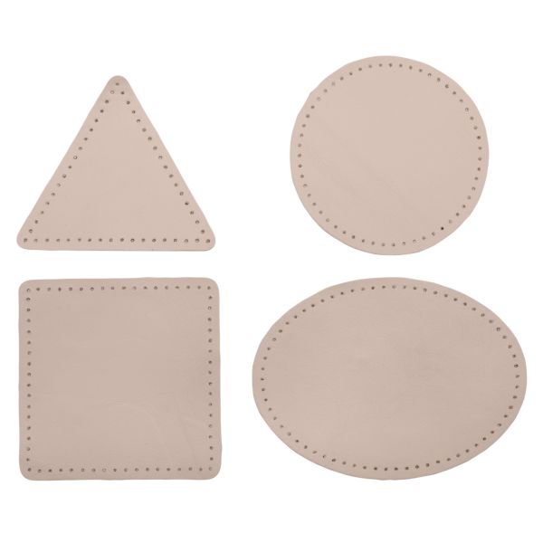 Набор заплаток пришивных из кожи, круг, квадрат, треугольник, овал 8см, с перфорацией, 4 шт (06 бежевый), 9743