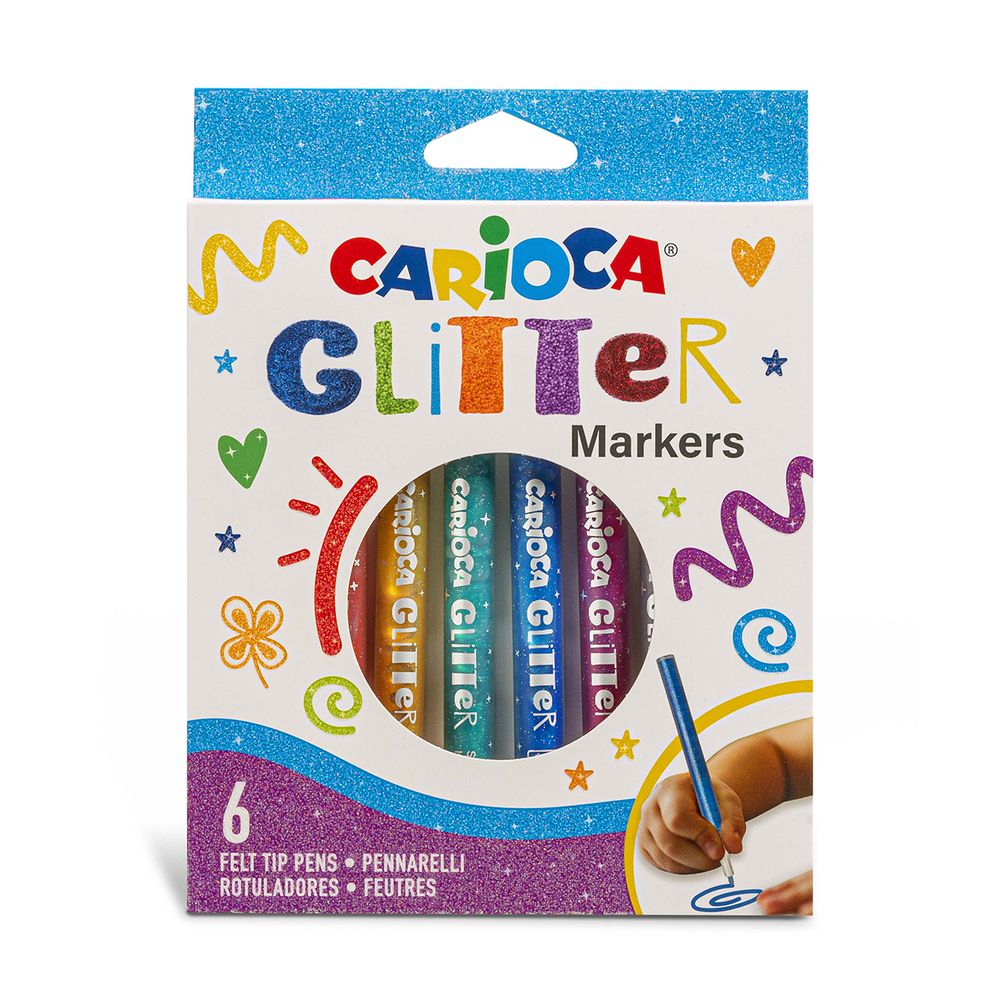 Набор маркеров с блестками Glitter, в упаковке 6 цв. 6 шт, перо круглое, 42190, Carioca