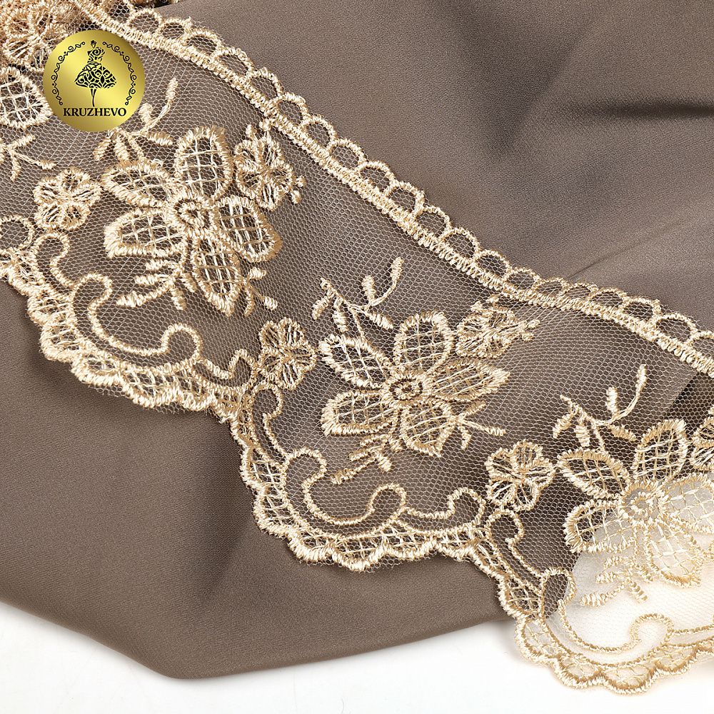 Кружево на сетке 75 мм, 40480, цв.N6115 бежевый уп.13.7м, Kruzhevo