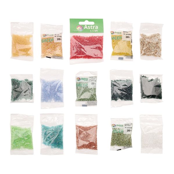 Набор бисера рубки №3, 15 цв., 200 гр (10 цв. по 10 гр + 5 цв. по 20 гр), Astra&Craft