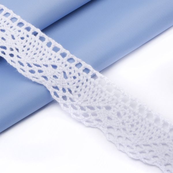 Кружево вязаное (тесьма) хлопковое 32 мм / 25 метров, одностор. (белый)