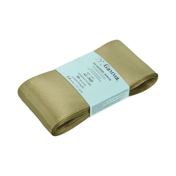 Лента атласная 1-сторонняя 50.0 мм / 5 шт по 5.4 метра, №144 т.хаки, Gamma AL-50P