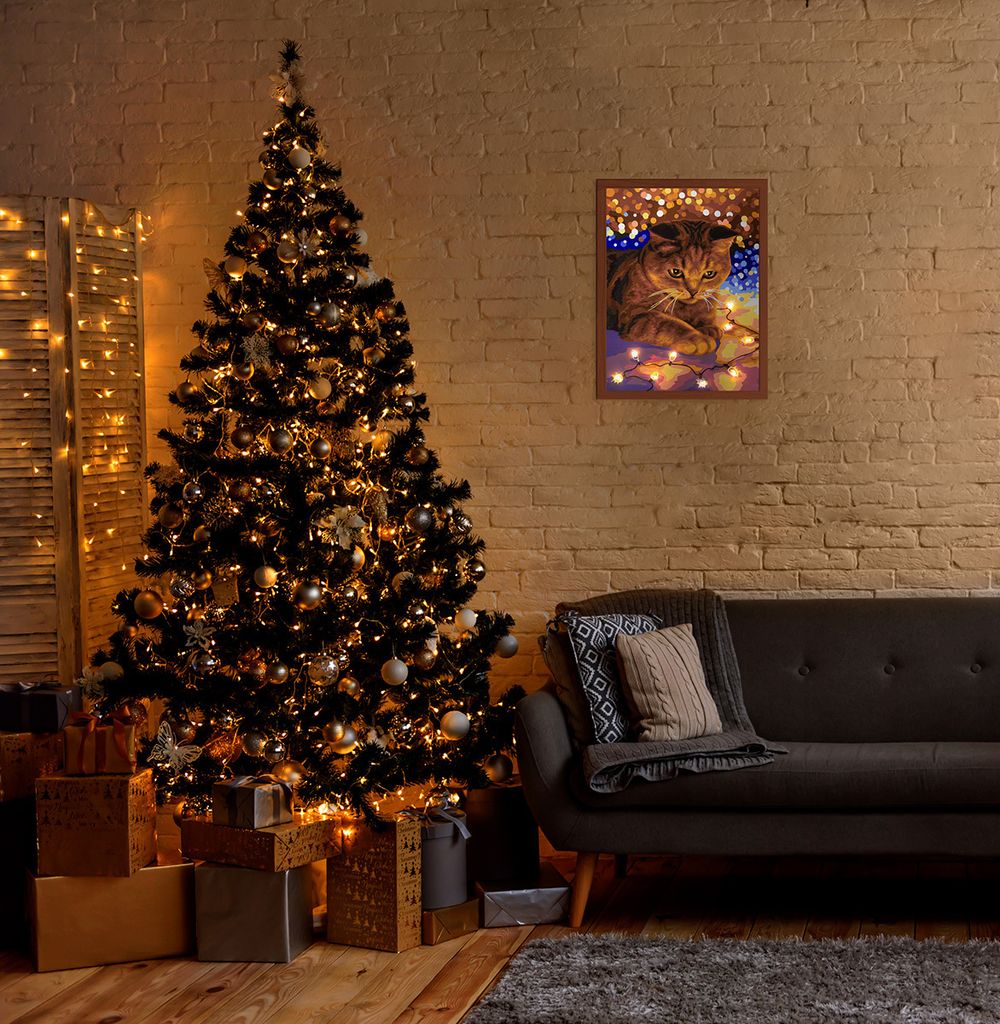 Картина по номерам Фрея, со светодиодами Котик с огоньками, 40х30 см