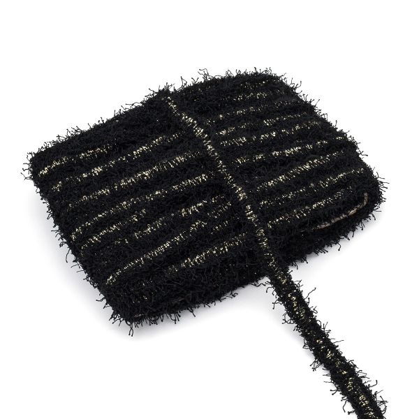 Тесьма отделочная твидовая 25 мм / 41.14 метра, с люрексом, черный/золото, 3Al280