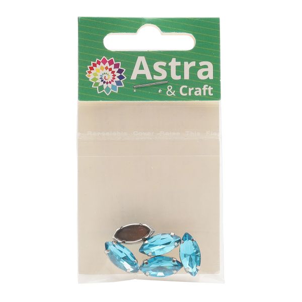 Хрустальные стразы в цапах формы миндаль, голубой 7х15 мм, 5 шт., МЦ009НН715