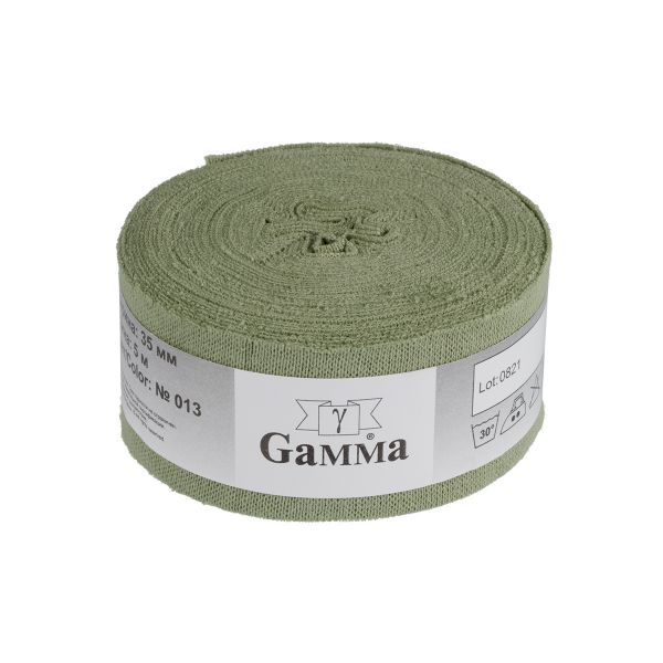 Косая бейка трикотажная 35 мм / 5 шт по 5 метров, (рибана), 013 фисташковый, Gamma