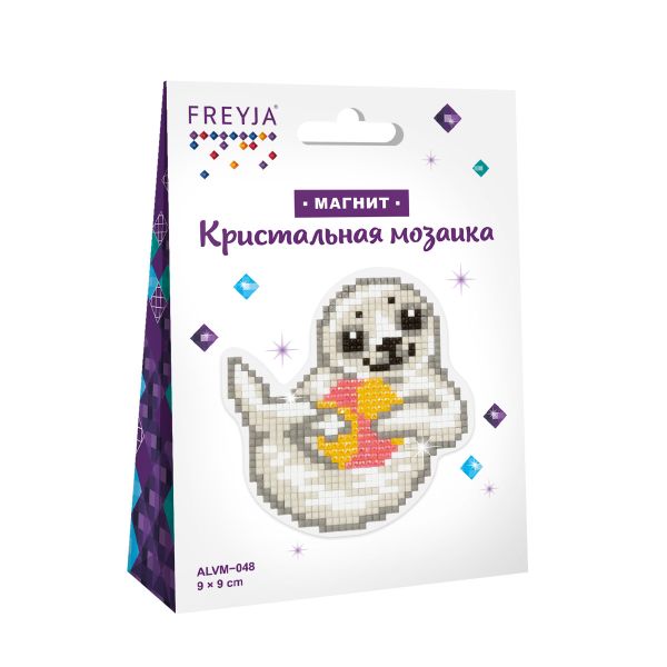 Алмазная (кристальная) мозаика Фрея, магнит Тюлень, 9х9 см