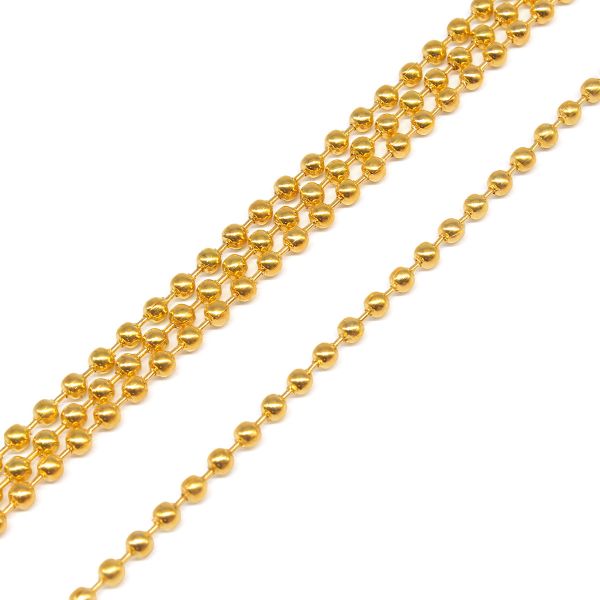 Цепочка шариковая, металл 2 мм / 91,4 м, золото