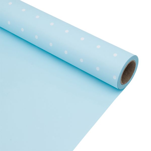Пленка упаковочная для цветов и подарков Точки, 65 мкр, 58см / 10м ± 5% (VH2550 голубой с белыми точками)