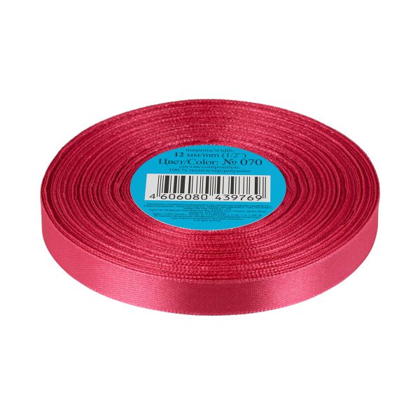 Лента атласная 1-сторонняя 12.0 мм / 33±2 метра, 070 т.розовый, Gamma