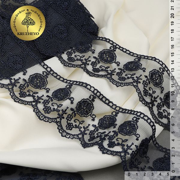 Кружево на сетке 60 мм, диз. 859, цв.04 т.синий, уп. 9 м, Kruzhevo